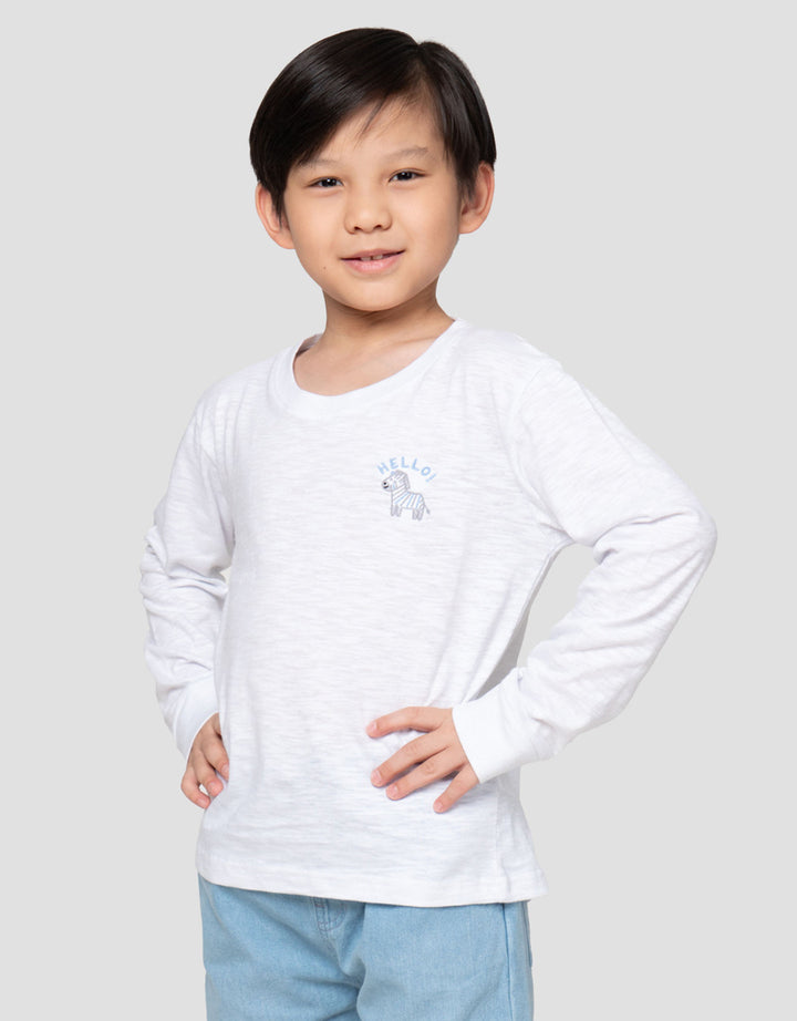 Little M Slub Rib Pls Bdr Hello Print Kaos Anak Laki-laki