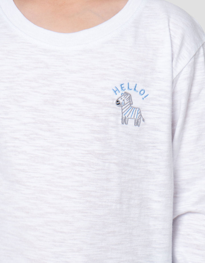 Little M Slub Rib Pls Bdr Hello Print Kaos Anak Laki-laki