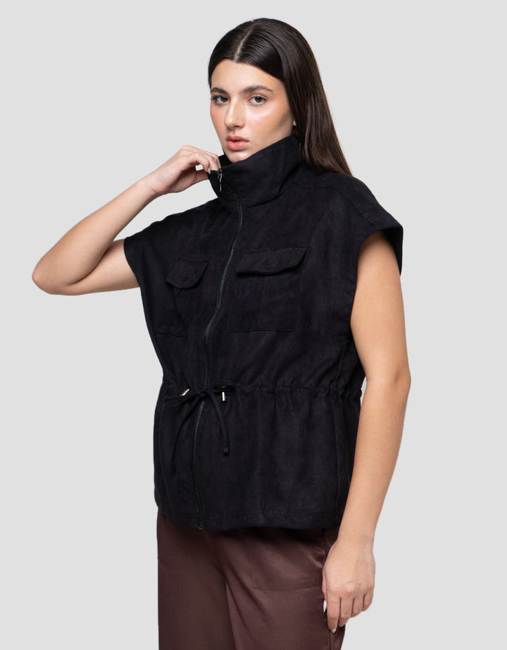 Connexion Suede Waist Drawstring Vest Wanita