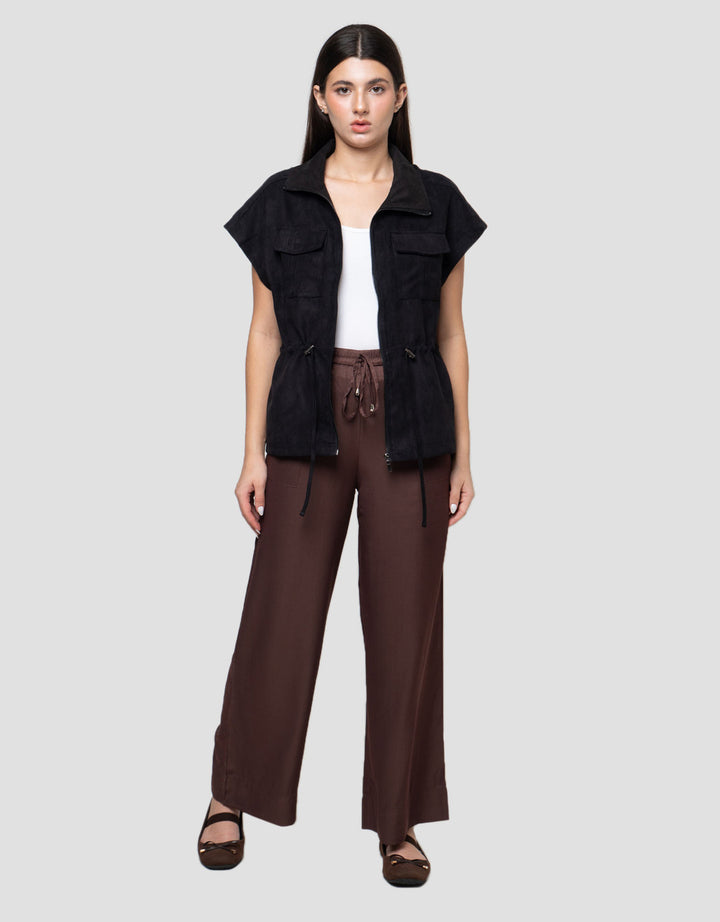 Connexion Suede Waist Drawstring Vest Wanita