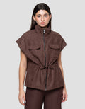 Connexion Suede Waist Drawstring Vest Wanita