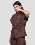 Connexion Suede Waist Drawstring Vest Wanita