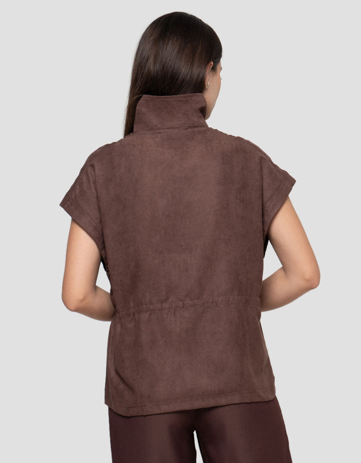 Connexion Suede Waist Drawstring Vest Wanita