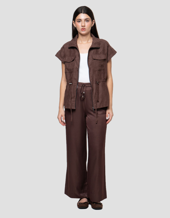 Connexion Suede Waist Drawstring Vest Wanita