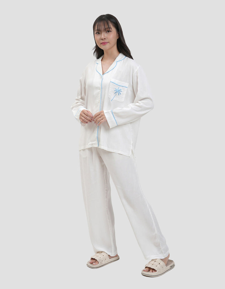 Nevada Palm Embro Detailed Viscose Setelan Piyama Wanita