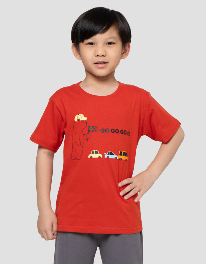 Little M Race Car Go Go Go Print Kaos Anak Laki-laki