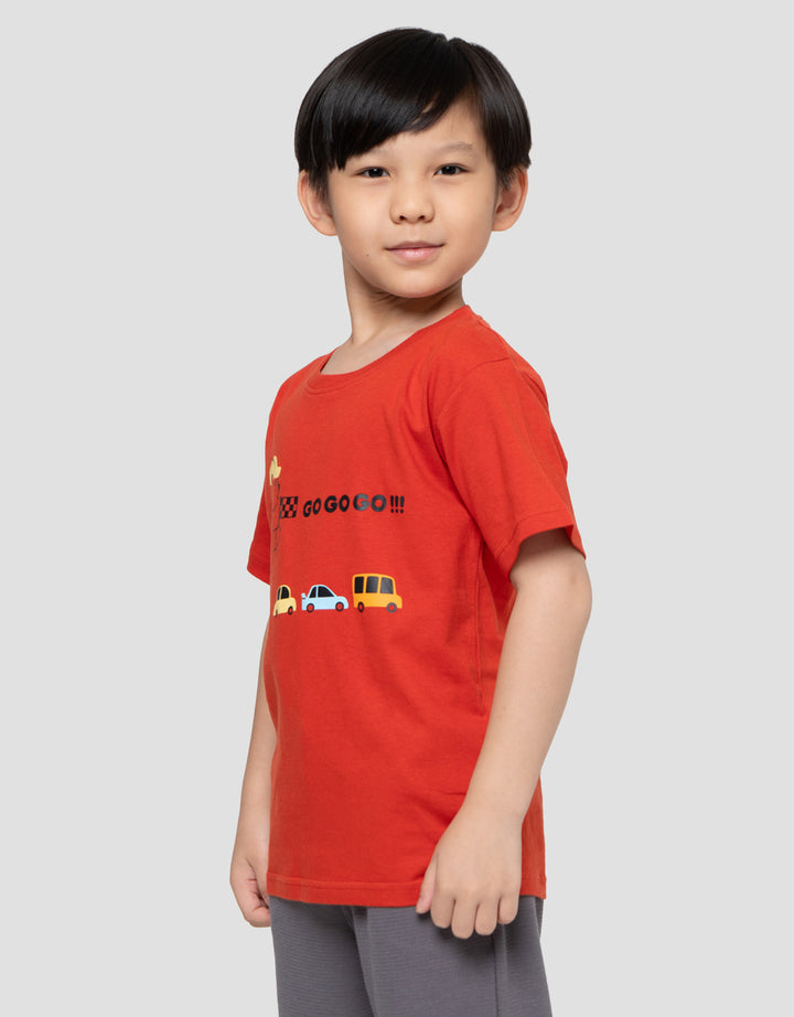 Little M Race Car Go Go Go Print Kaos Anak Laki-laki