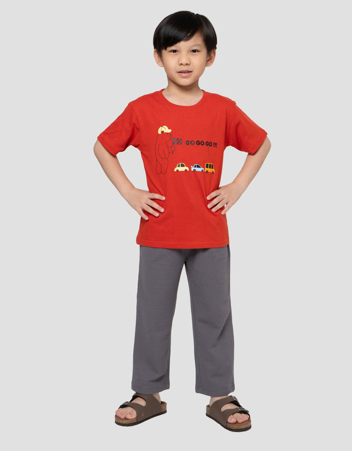 Little M Race Car Go Go Go Print Kaos Anak Laki-laki