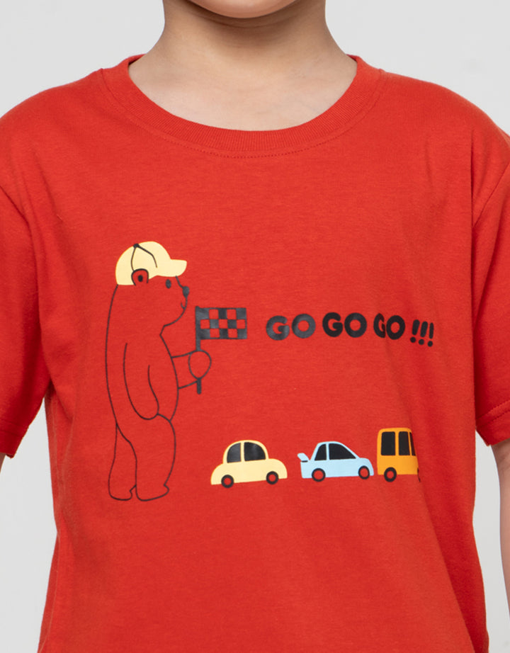 Little M Race Car Go Go Go Print Kaos Anak Laki-laki