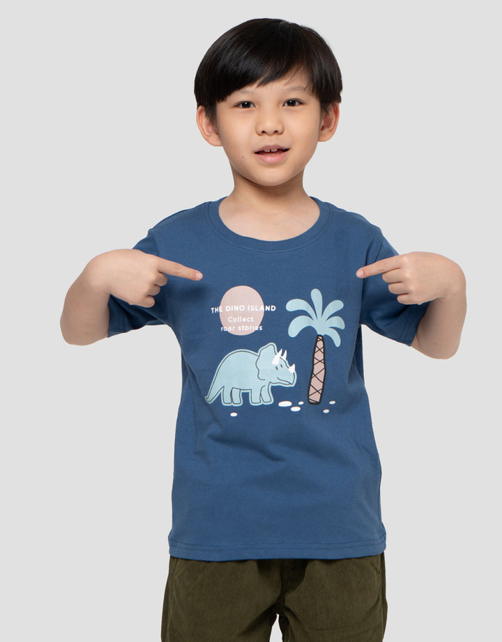 Little M Dino Island Print Kaos Anak Laki-laki
