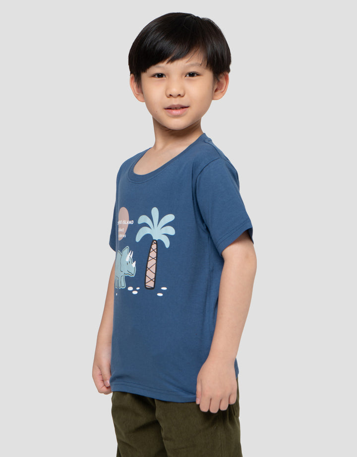 Little M Dino Island Print Kaos Anak Laki-laki