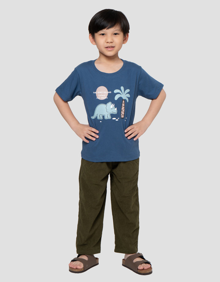 Little M Dino Island Print Kaos Anak Laki-laki