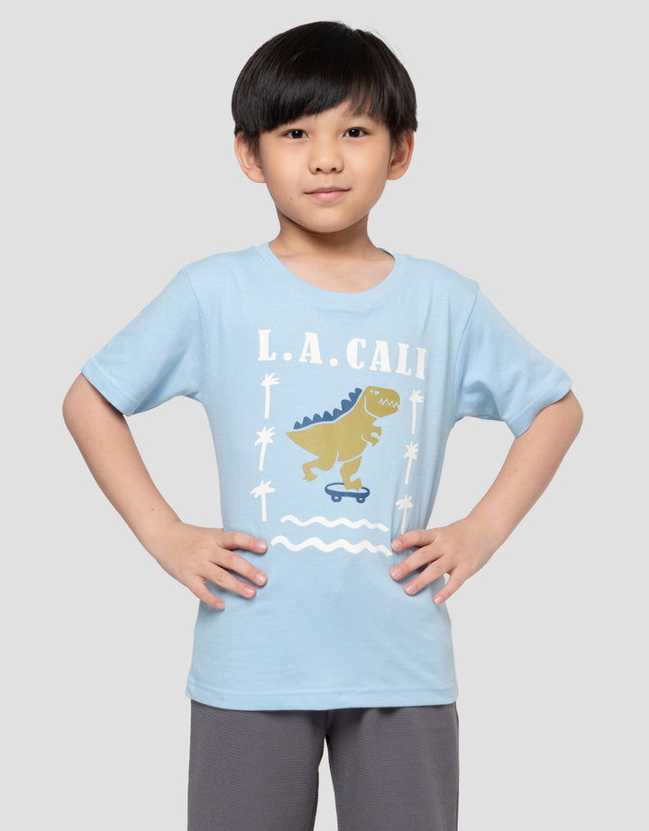 Little M Dino Skate Print Kaos Anak Laki-laki