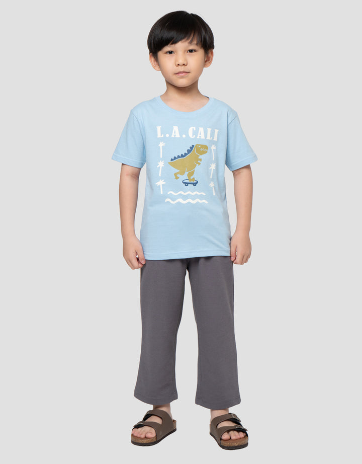 Little M Dino Skate Print Kaos Anak Laki-laki