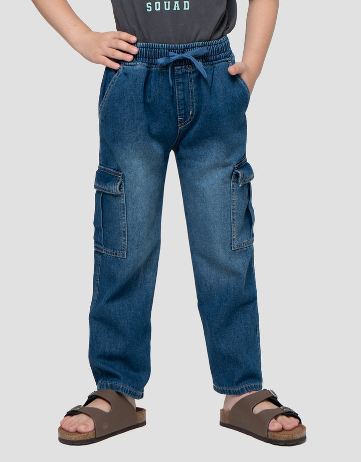 Little M Denim Kantong Tempel Celana Panjang Anak Laki-Laki