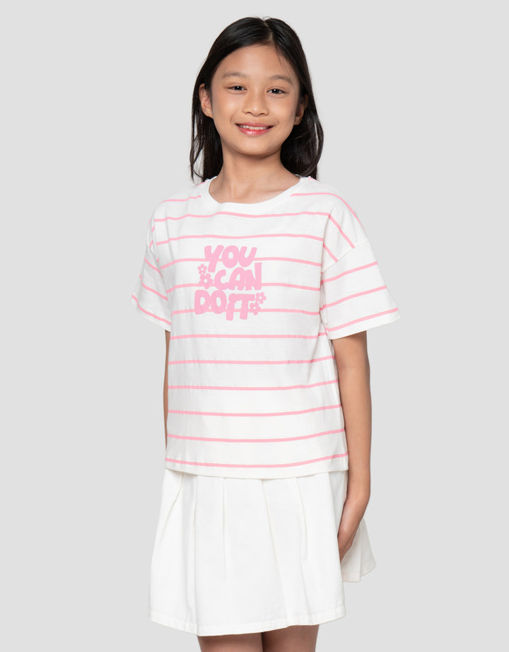 Nevada Print Stripe Wording Kaos Anak Perempuan