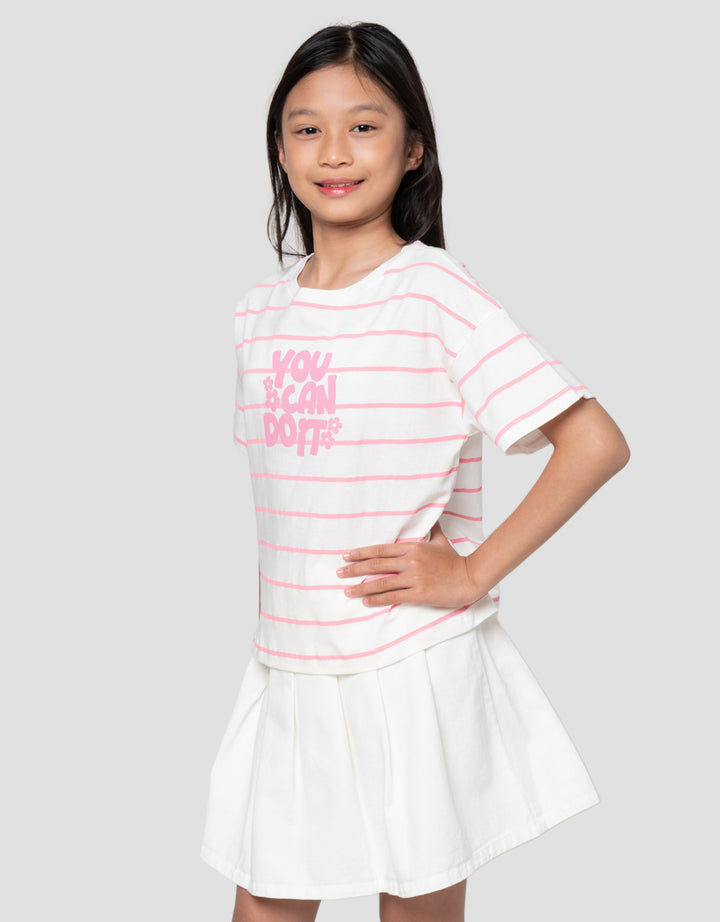 Nevada Print Stripe Wording Kaos Anak Perempuan