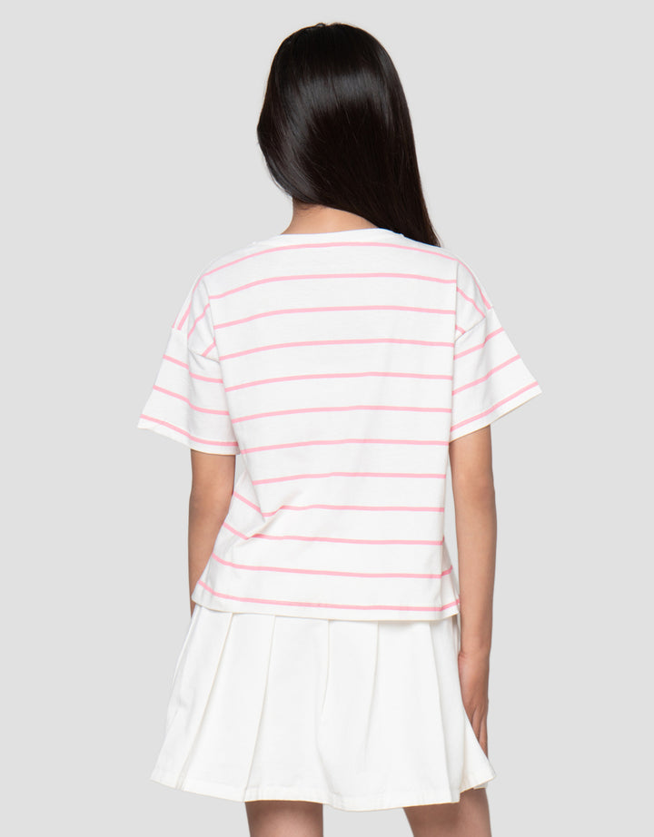 Nevada Print Stripe Wording Kaos Anak Perempuan