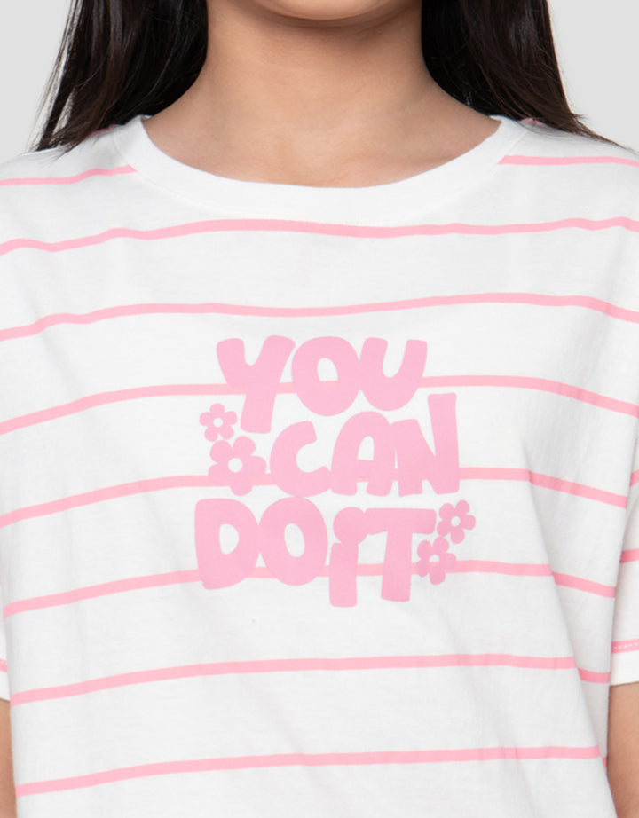 Nevada Print Stripe Wording Kaos Anak Perempuan