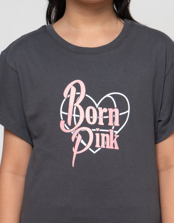 Little M  Wording Born Pink Kaos Anak Perempuan