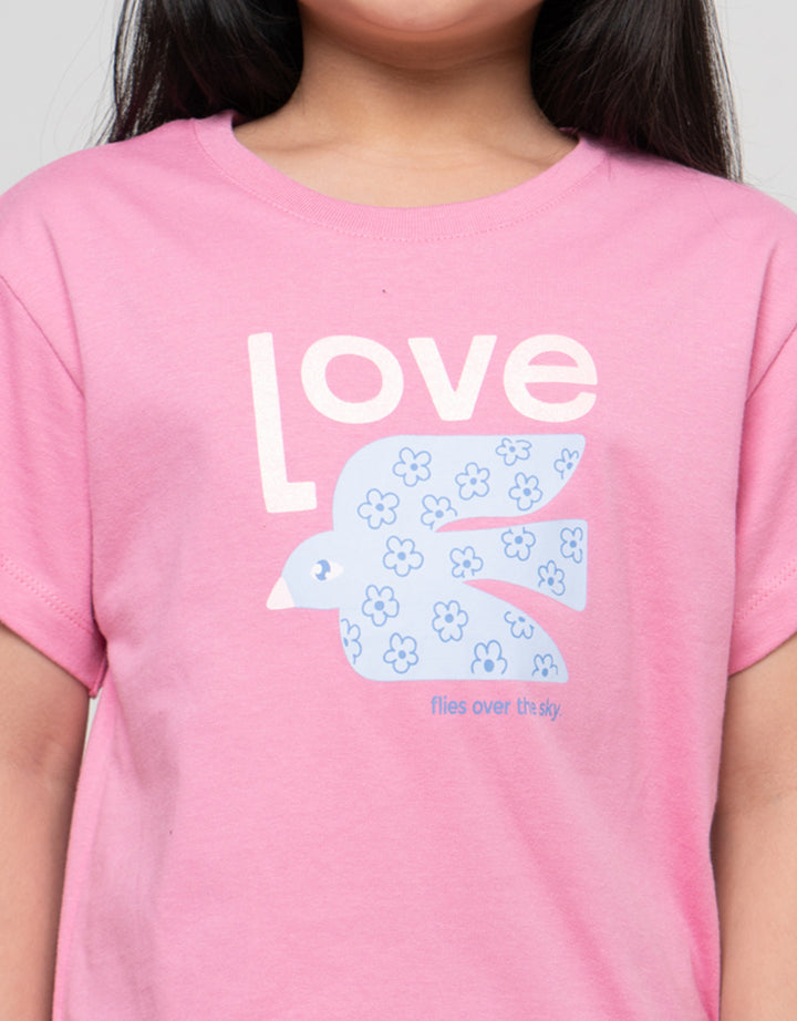 Little M Love Bird Print Kaos Anak Perempuan
