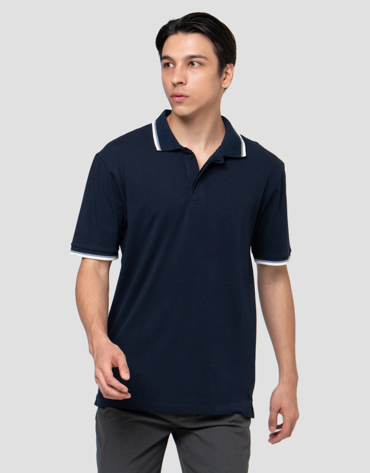 Cole Fancy Solid Jersey Spandex Collar Lis Kaos Polo Pria