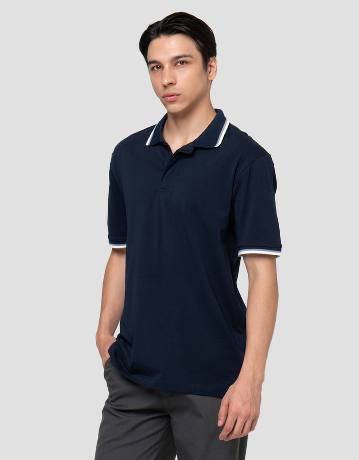 Cole Fancy Solid Jersey Spandex Collar Lis Kaos Polo Pria