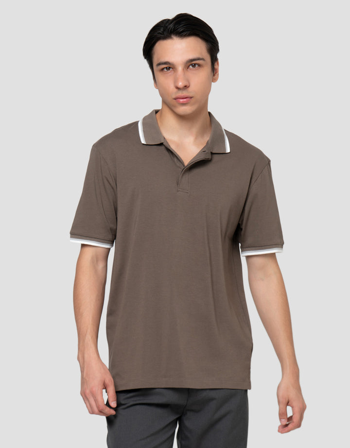 Cole Fancy Solid Jersey Spandex Collar Lis Kaos Polo Pria