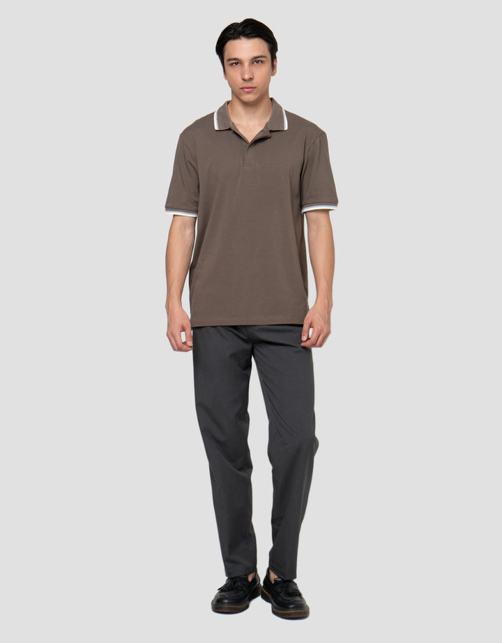 Cole Fancy Solid Jersey Spandex Collar Lis Kaos Polo Pria