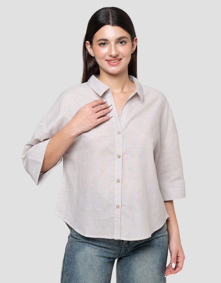 Connexion Neck Stripe Kemeja Wanita