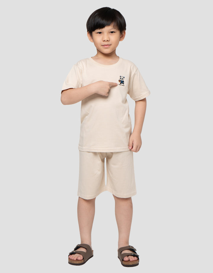 Little M Panda Bordir Set Pakaian Anak Laki-laki