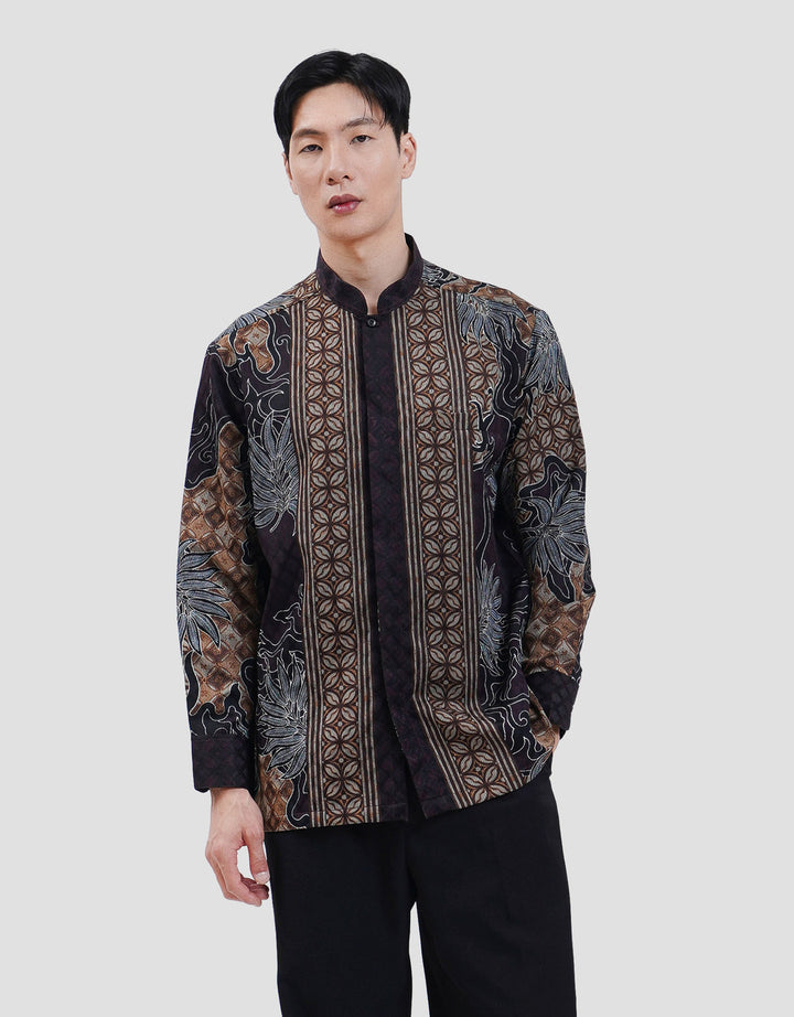 Arjuna Weda Kemeja Koko Batik Border Kawung Kemeja Batik Pria