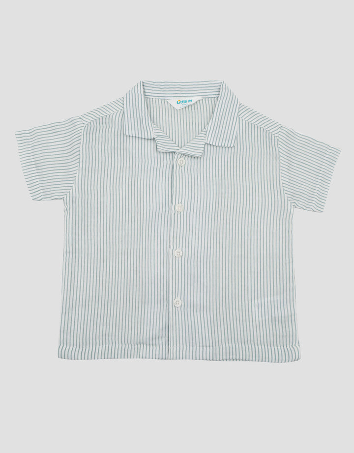 Little M Cuban Collar Double Layer Stripe Kemeja Bayi