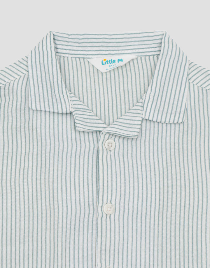 Little M Cuban Collar Double Layer Stripe Kemeja Bayi