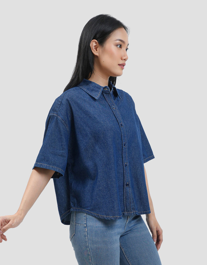 Connexion Basic Shirt Chambray Boxy Cut Kemeja Wanita