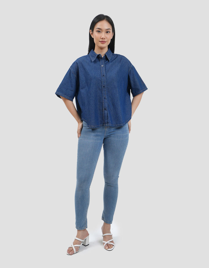 Connexion Basic Shirt Chambray Boxy Cut Kemeja Wanita