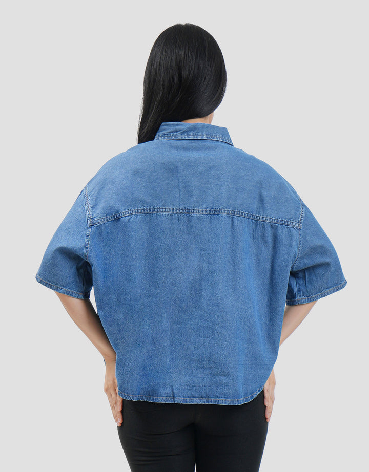 Connexion Basic Shirt Chambray Boxy Cut Kemeja Wanita