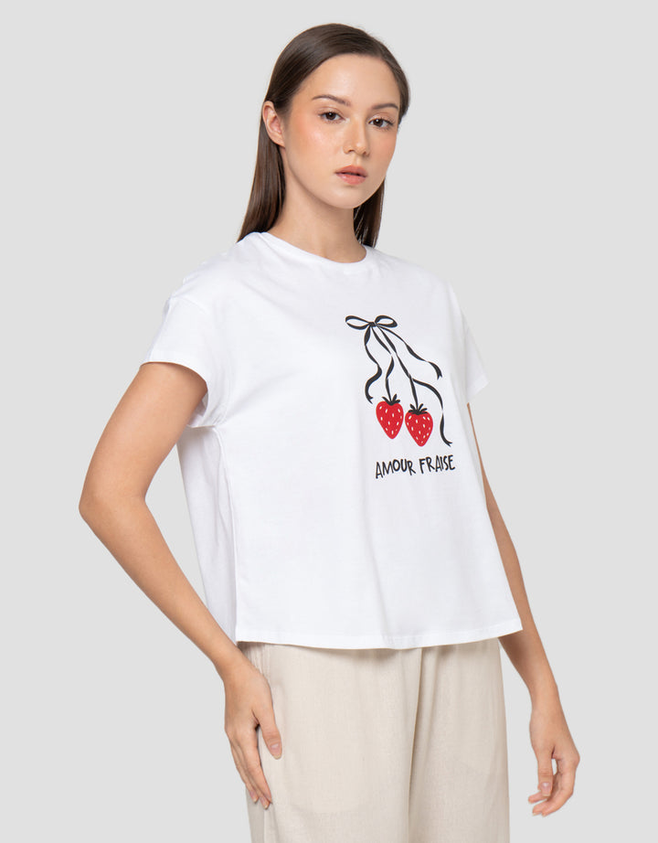 Connexion Strawberry Bow Kaos Wanita