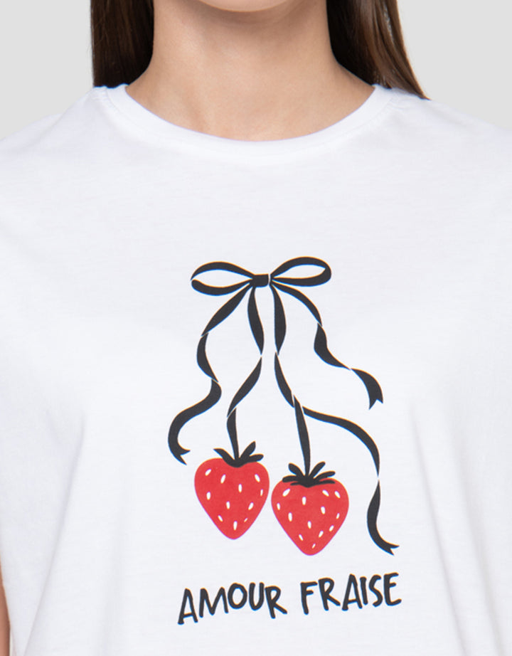 Connexion Strawberry Bow Kaos Wanita