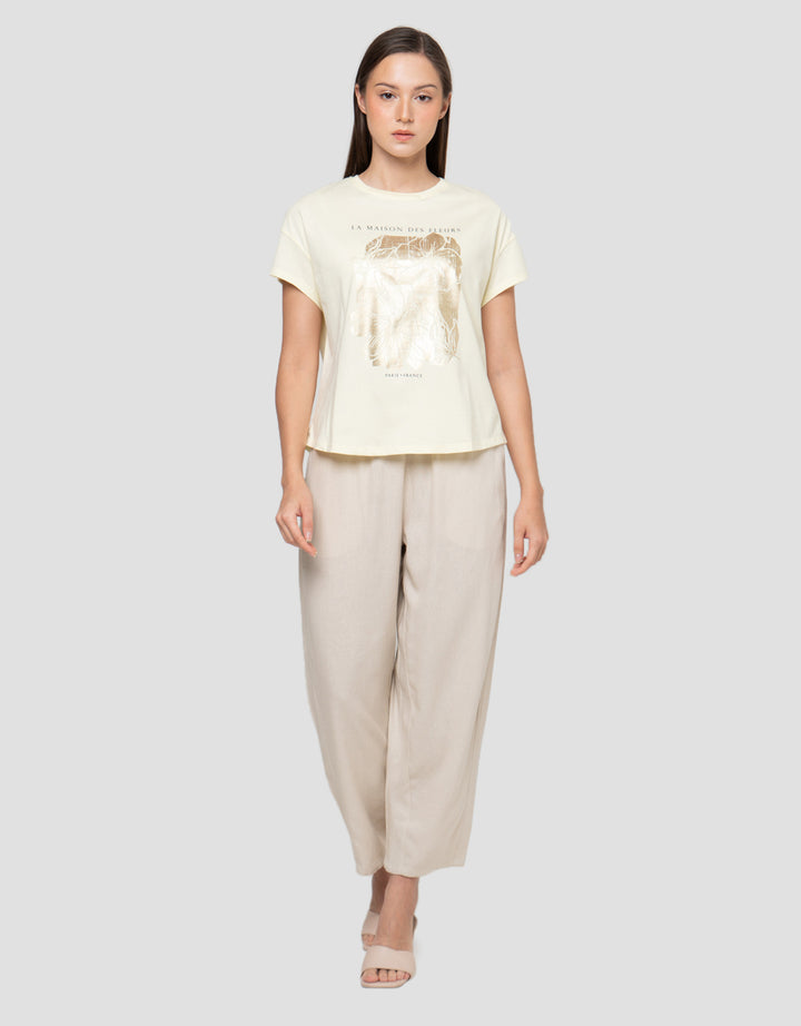 Connexion Foil Blok Flower Kaos Lengan Pendek Wanita
