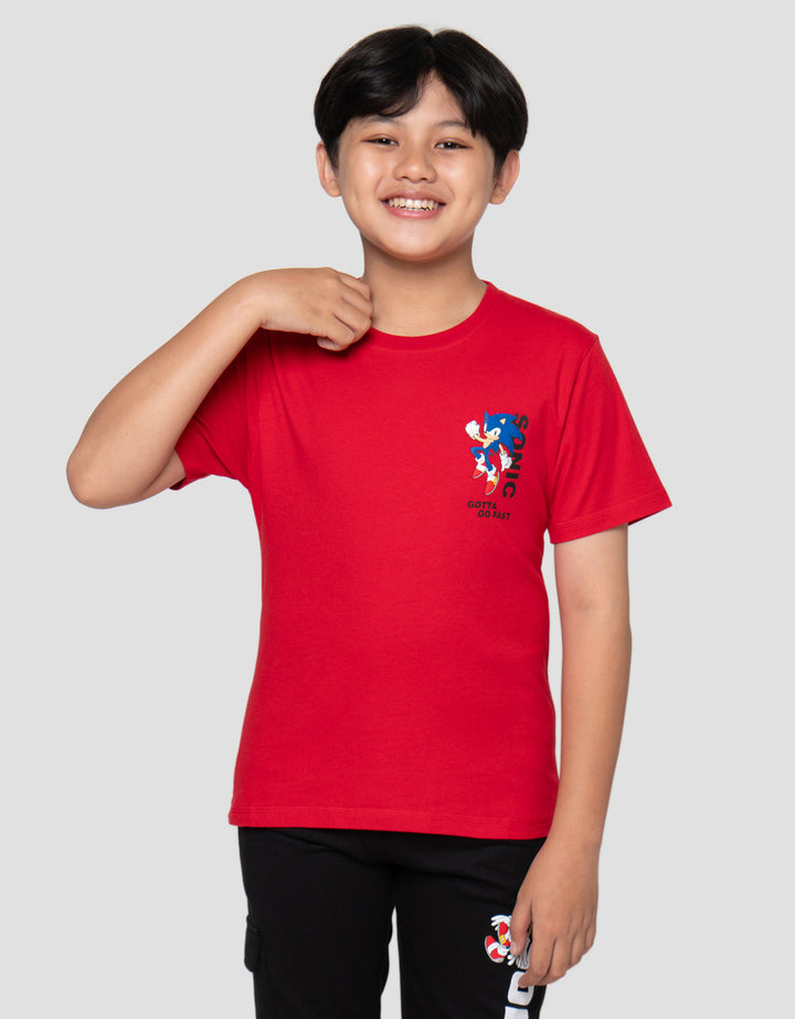Character Sonics On Red Print Kaos Anak Laki-Laki