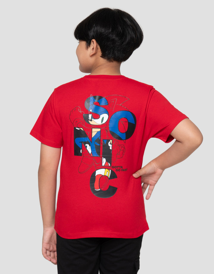 Character Sonics On Red Print Kaos Anak Laki-Laki