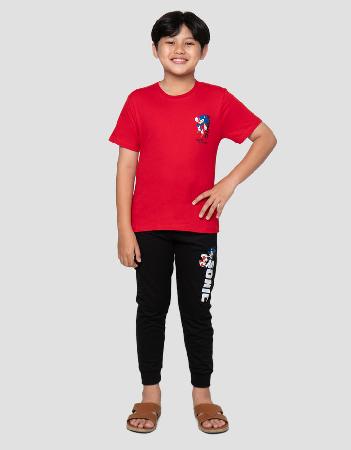 Character Sonics On Red Print Kaos Anak Laki-Laki