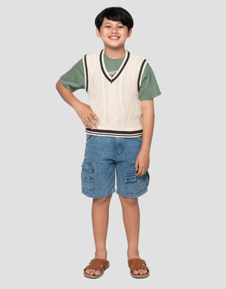 Nevada V Neck Flat Knit Vest Anak Laki-Laki