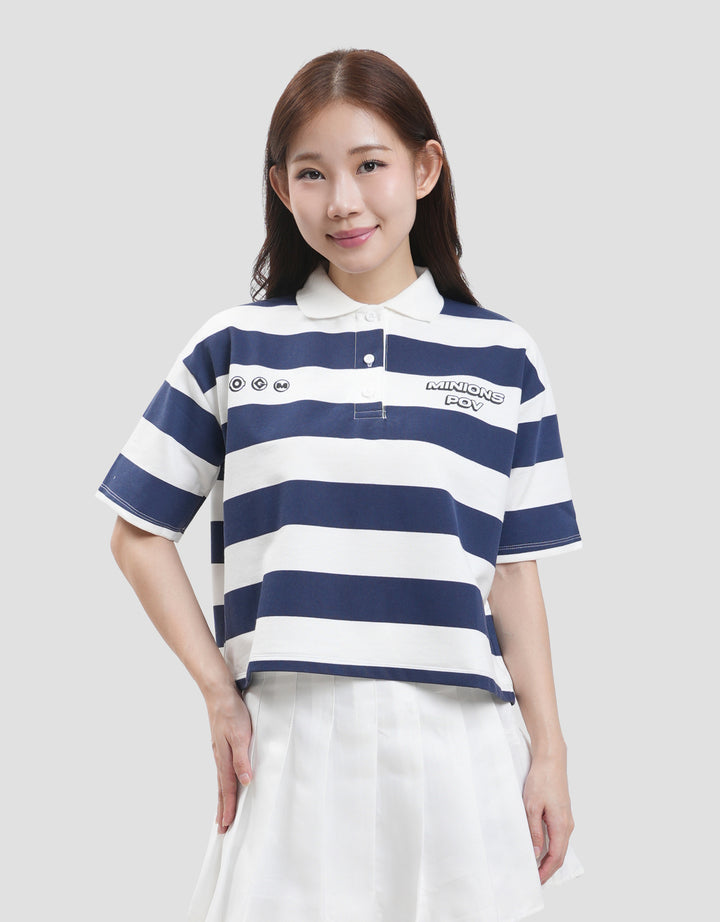 Nevada Print Stripe Minions Kaos Polo Wanita