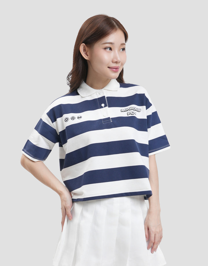 Nevada Print Stripe Minions Kaos Polo Wanita