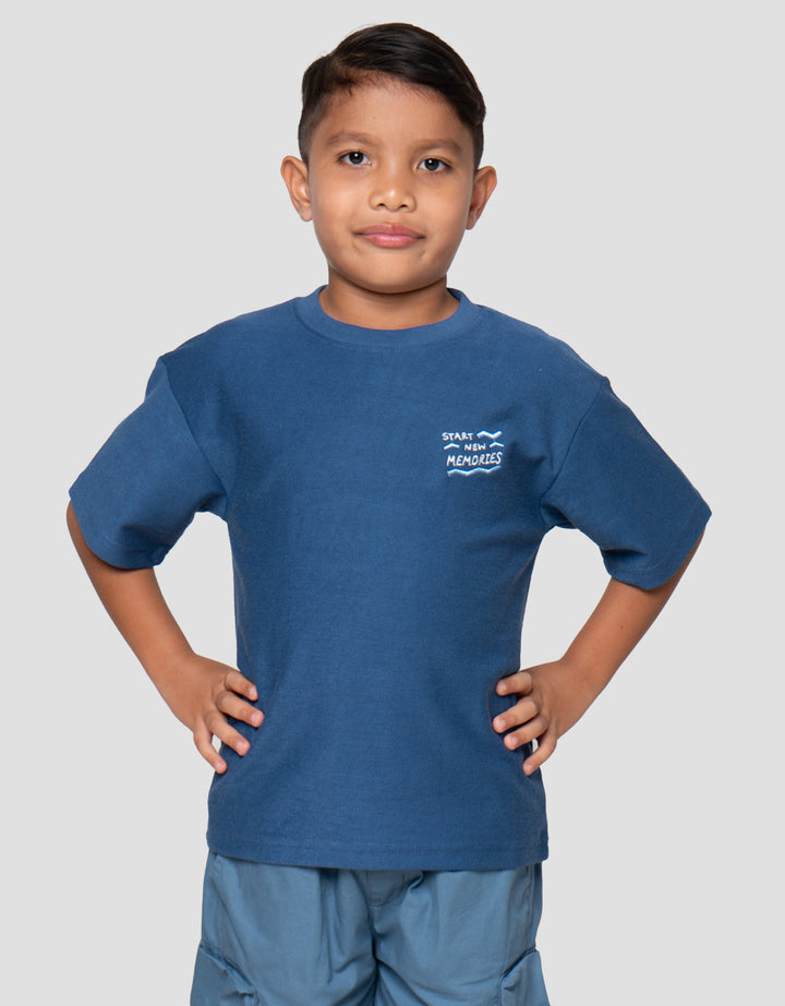 Little M Terry New Memories Print Kaos Oversize Anak Laki-Laki
