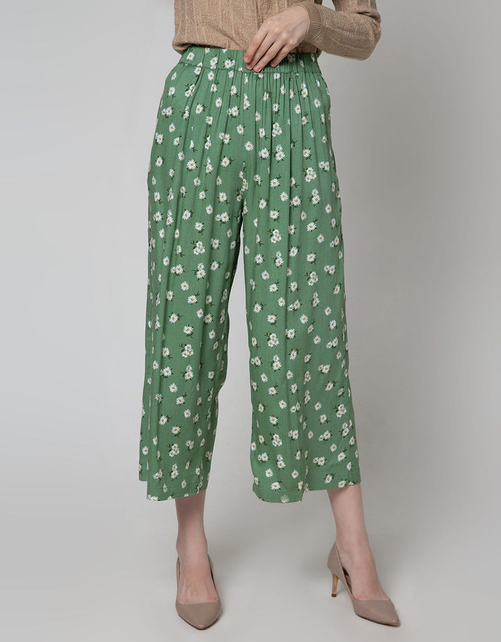 Details Long Pants Pull On Wide Leg Trousers With Floral