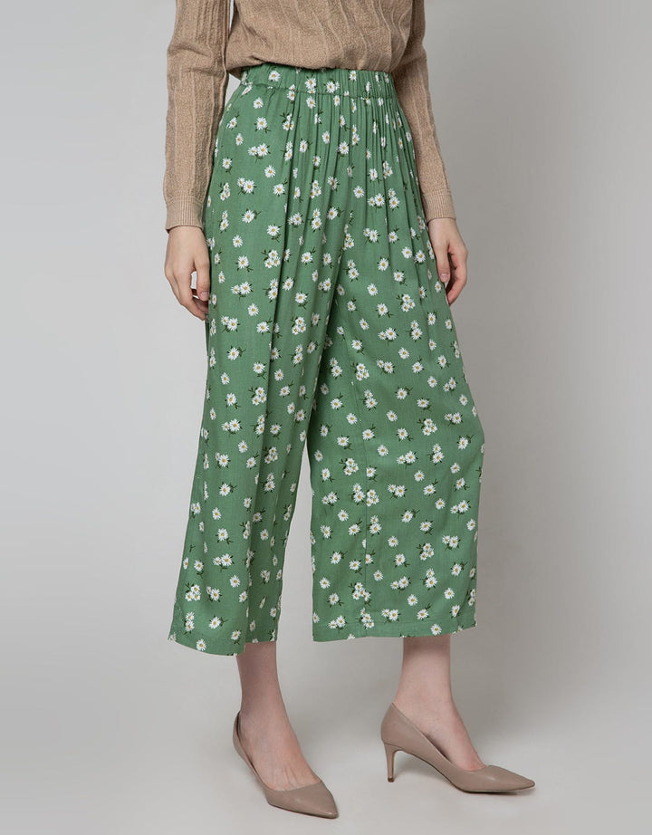 Details Long Pants Pull On Wide Leg Trousers With Floral