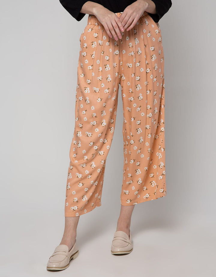 Details Long Pants Pull On Wide Leg Trousers With Floral